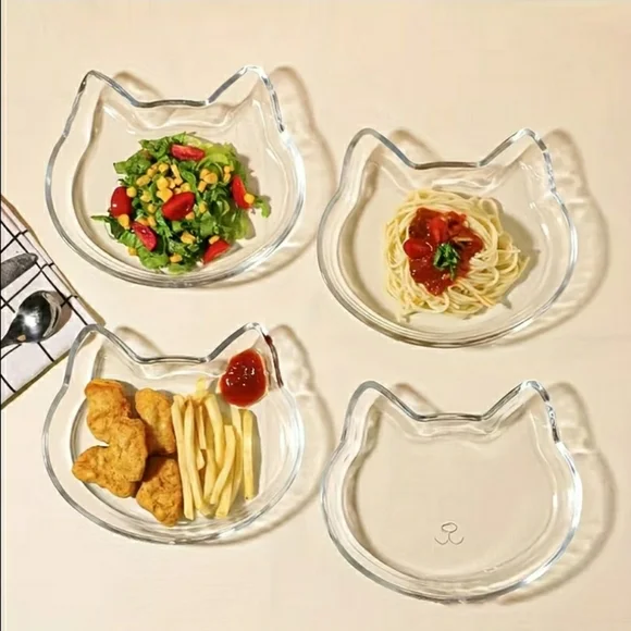 NIB! Set Of 2 Cat-Shaped Glass Plates - Heat Resistant, Microwave Safe - Picture 4 of 5